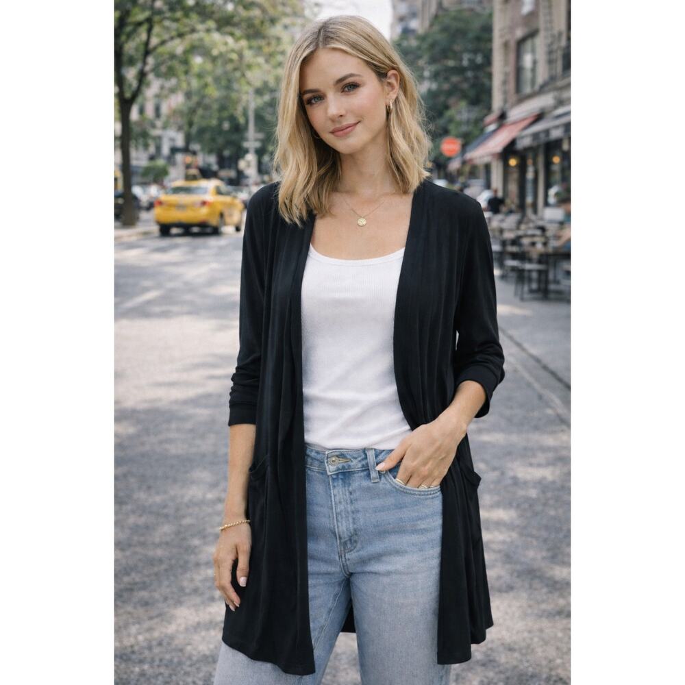 T TAHARI black jersey long open cardigan/topper | Women's size large